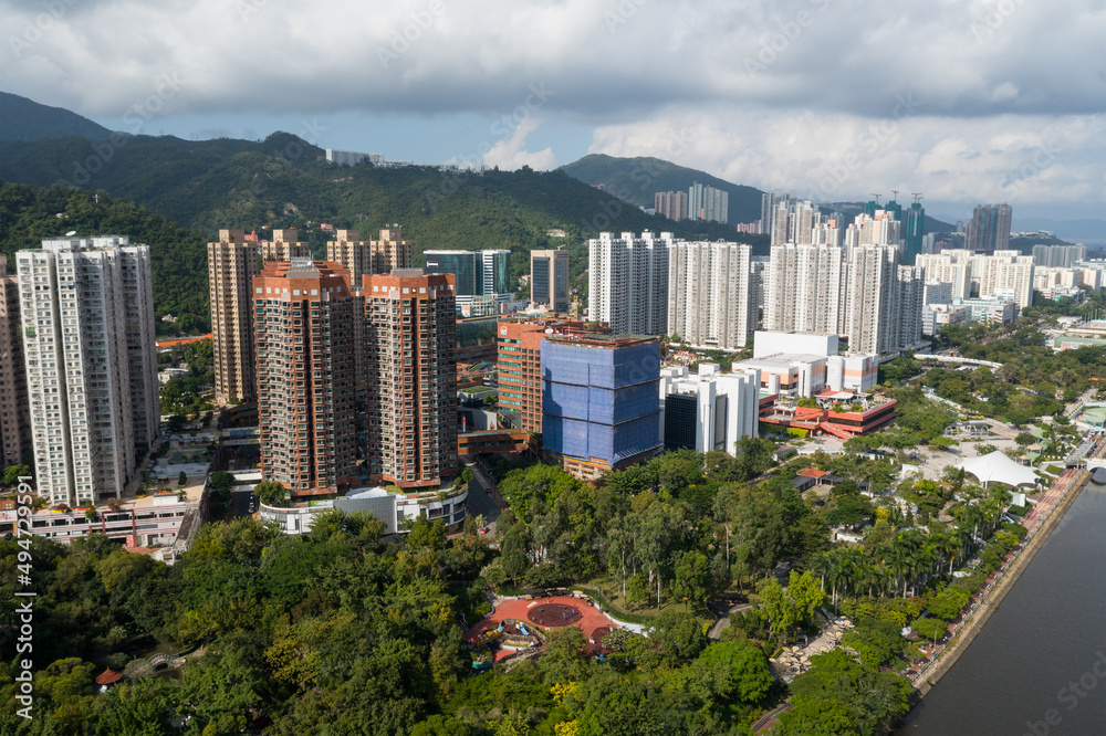 Fototapeta premium Top view of Hong Kong city