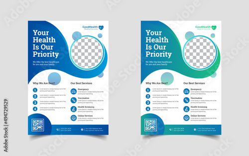 Medical Flyer Template | Healthcare Flyer | Poster, leaflet for Medical Business with Blue, Green Color