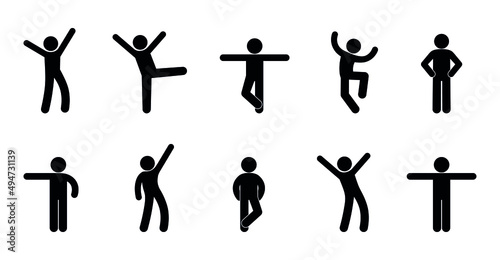 man icons set, people in different poses, stickman silhouette illustration, vector human figures
