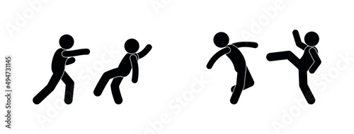 stick figure icon man, fighting people illustration, fight isolated drawing