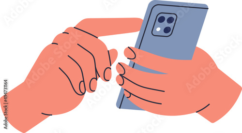 Hands Holding Phone and Touching Screen Cartoon Illustration