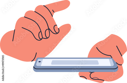 Hands Touching Phone Screen Cartoon Illustration