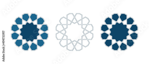 Set of Islamic traditional rosettes for greetings cards decoration and design isolated on white backgrounds. Vector illustration.