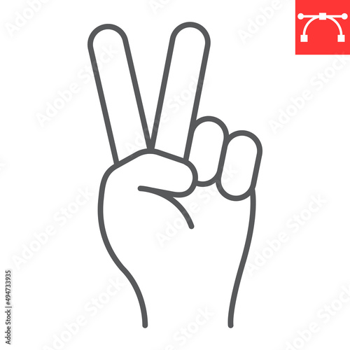 Peace hand sign line icon, gesture and finger, victory hand vector icon, vector graphics, editable stroke outline sign, eps 10.