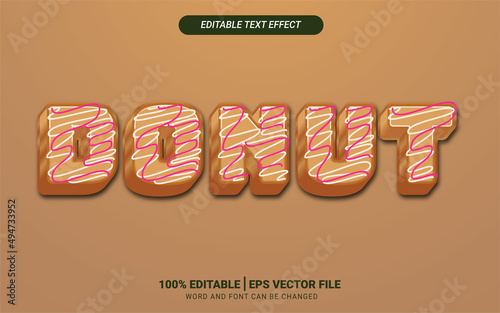 Brown donut food 3d editable text effect template design vector