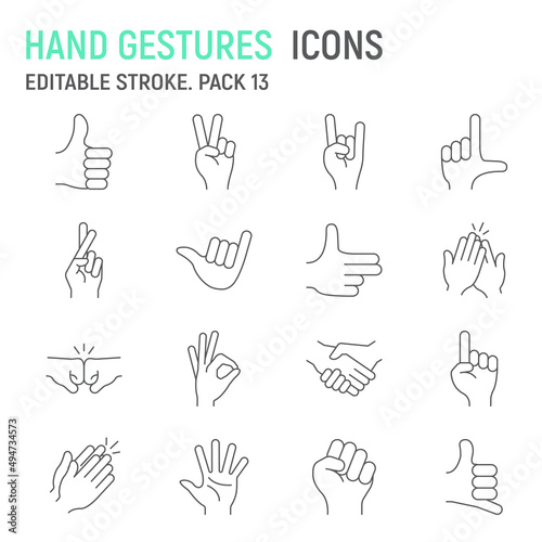 Hand Gestures line icon set, gesture collection, vector graphics, logo illustrations, hand gestures vector icons, hand signs, outline pictograms, editable stroke
