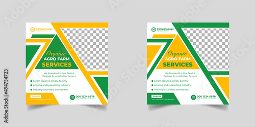 agriculture farming services or Lawn Mower Garden Service Social Media post banner and cover template or agro farm, agriculture, farming, organic farm