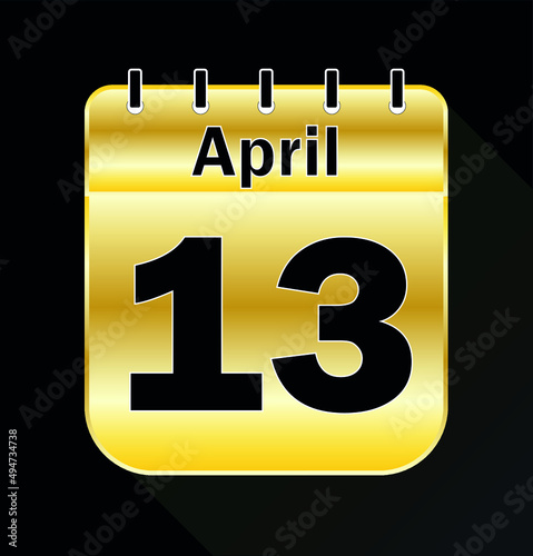 April day 13 Gold - Calendar Icon - Vector Illustration