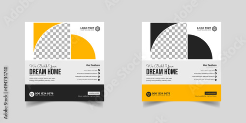 Construction renovation handyman home repair flyer and dream home social media post banner template or Square real estate flyer,