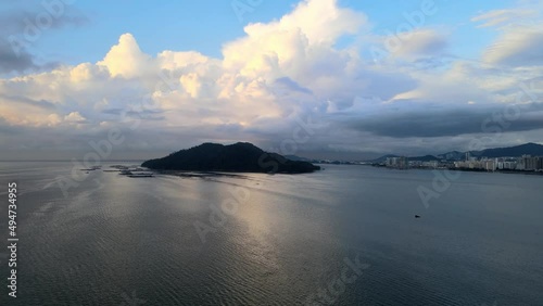 Aerial fly toward Pulau Jerejak Island in morning photo