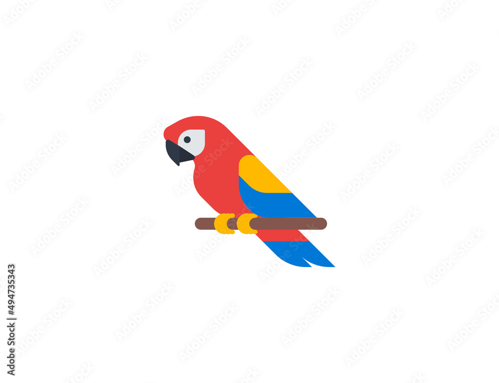 Parrot macaw vector flat emoticon. Isolated Parrot emoji illustration. Parrot icon
