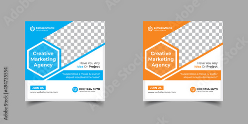 Business marketing banner for social media post template, Digital modern Corporate social media post design, Editable minimal square banner template for social media, square flyer