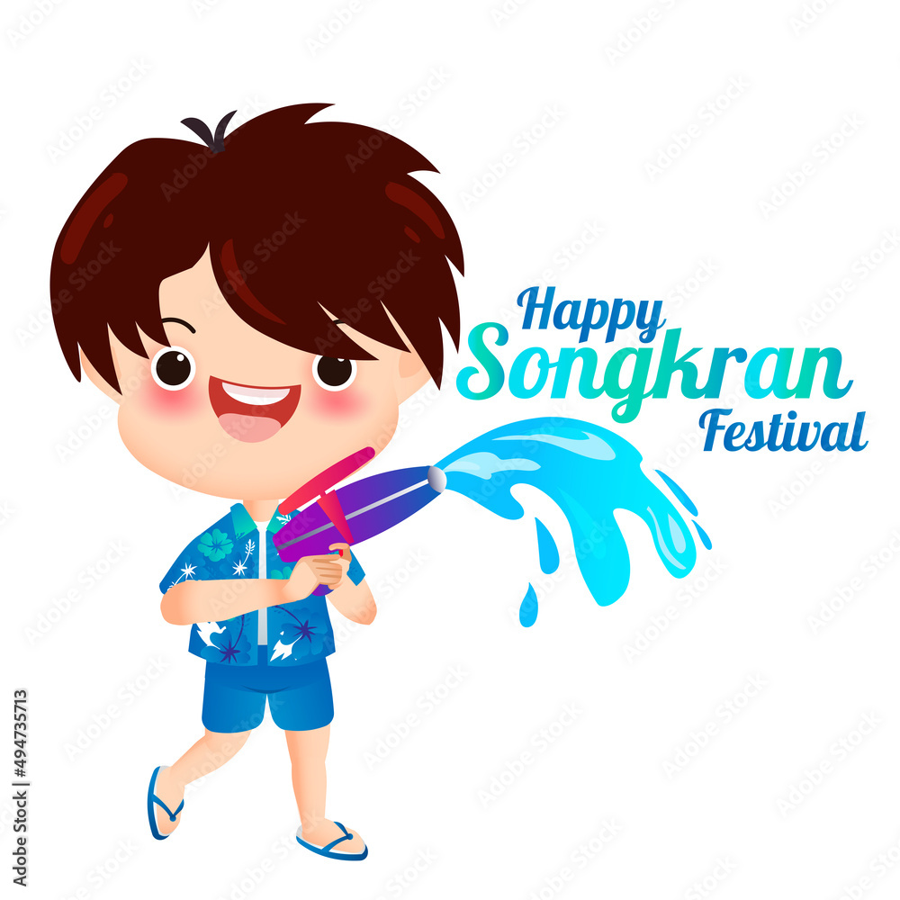 Illustration of thai kid splashing water in Songkran festival Illustration of thai kid splashing water in Songkran festival