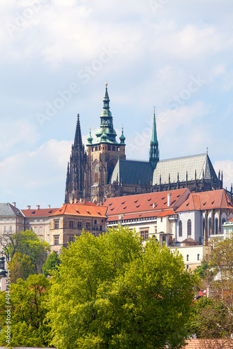 View from Old Town Hall on Prague with Hradcany, Prague Castle , Czech Republic