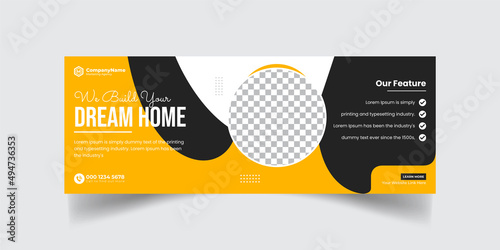 Dream Home construction tools social media Cover photo Template. Home improvement and repair construction social media cover banner design template.