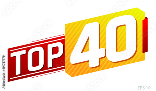 Top 40 word on red and yellow ribbon. Vector illustration.