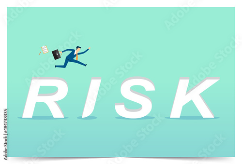 Businessman jumps from risk, measure and implement business strategy, risk management, high level risk