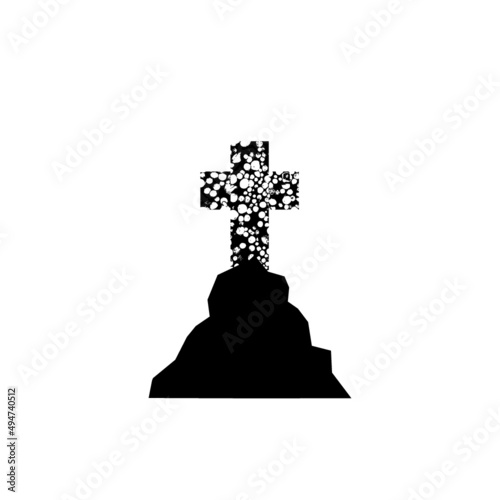 Christian cross on hill icon isolated on white background