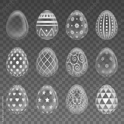 Set of isolated transparent easter eggs with decorations