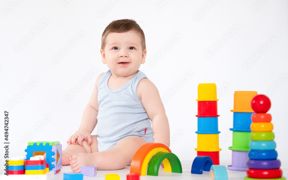 Baby Educational Toys, Kid Play Colorful wooden toys on white background Children Education Baby Educational Toys, Kid Play Colorful wooden toys on white background Children Education