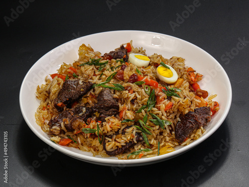 Uzbek traditional plov - rice with meat