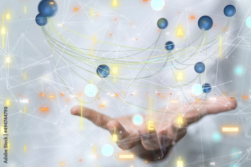 Global network. Blockchain. 3D illustration. Neural networks and artificial intelligence. Abstract Global network. Blockchain. 3D illustration. Neural networks and artificial intelligence. Abstract