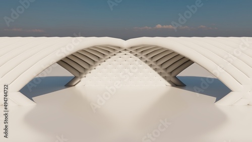 Futuristic architecture background arched building facade 3d render