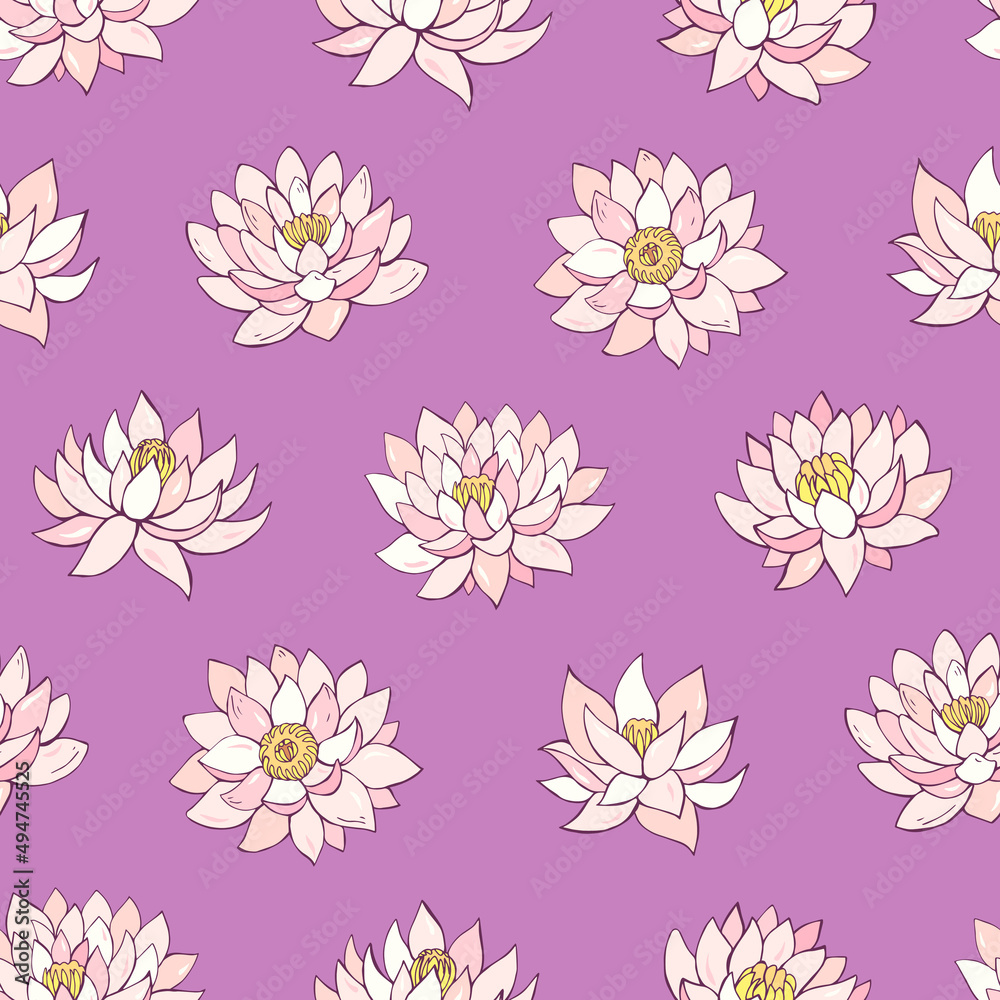 Seamless vector pattern of lotuses. Decoration print for wrapping, wallpaper, fabric, textile.