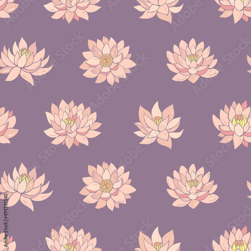 Seamless vector pattern of lotuses. Decoration print for wrapping, wallpaper, fabric, textile. © Anna Sobol
