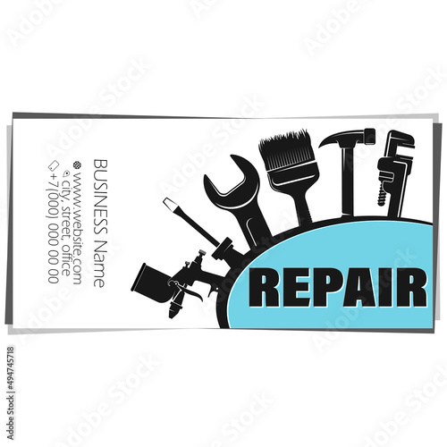 Business card for repair and service. Handyman repair tool