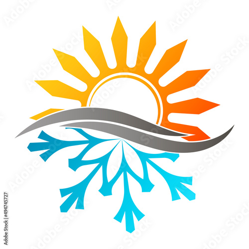 Sun and snowflake symbol. Home heating and ventilation design for business