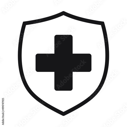 Immune system icon. Medical cross in the shield. Vector illustration.