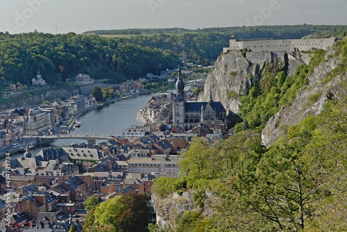 Aerial view on the city of the citadel and church of Dinant along river meuse photo