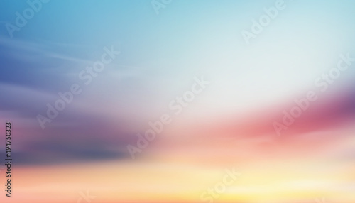 Colourful cloudy sky with fluffy clouds with pastel tone in blue, pink and orange in morning,Fantasy magical sunset sky on spring or summer, Vector illustration sweet background for four season banner