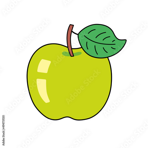 Green apple fruit with leaf isolated cartoon vector