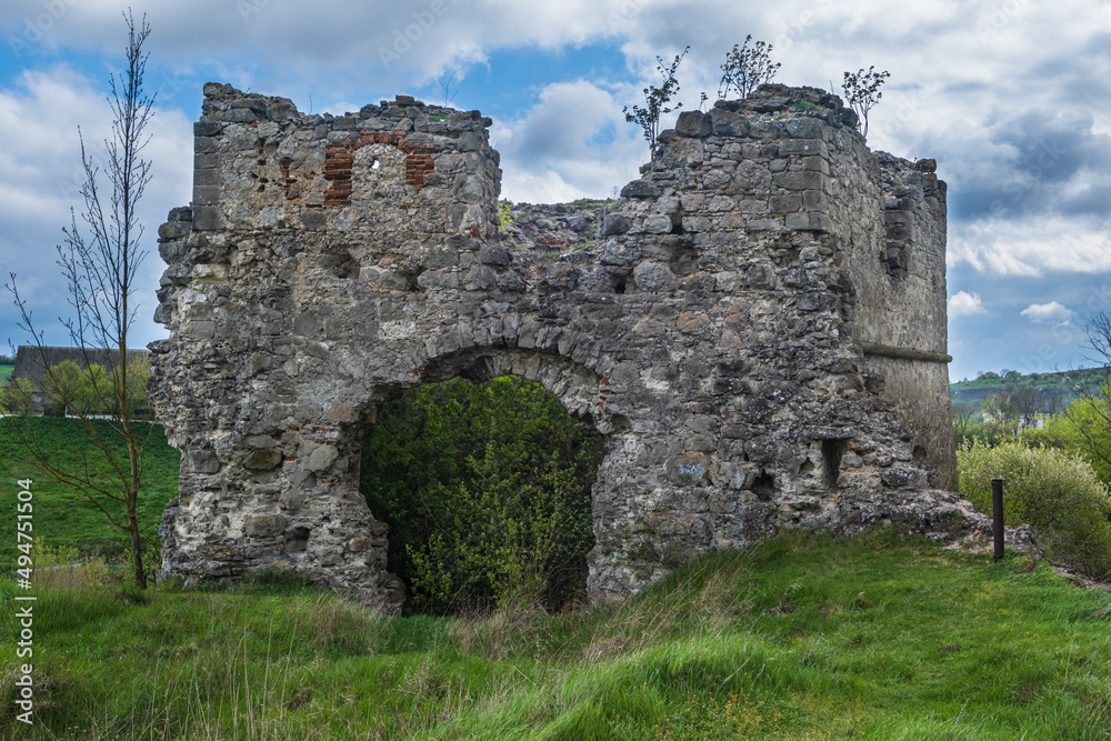 Ruins of an old castle, XV century. Sutkivtsi village, Khmelnytsky region, Ukraine.