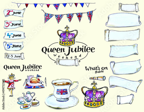 Fototapeta Queen Jubilee Celebrations poster icon kit