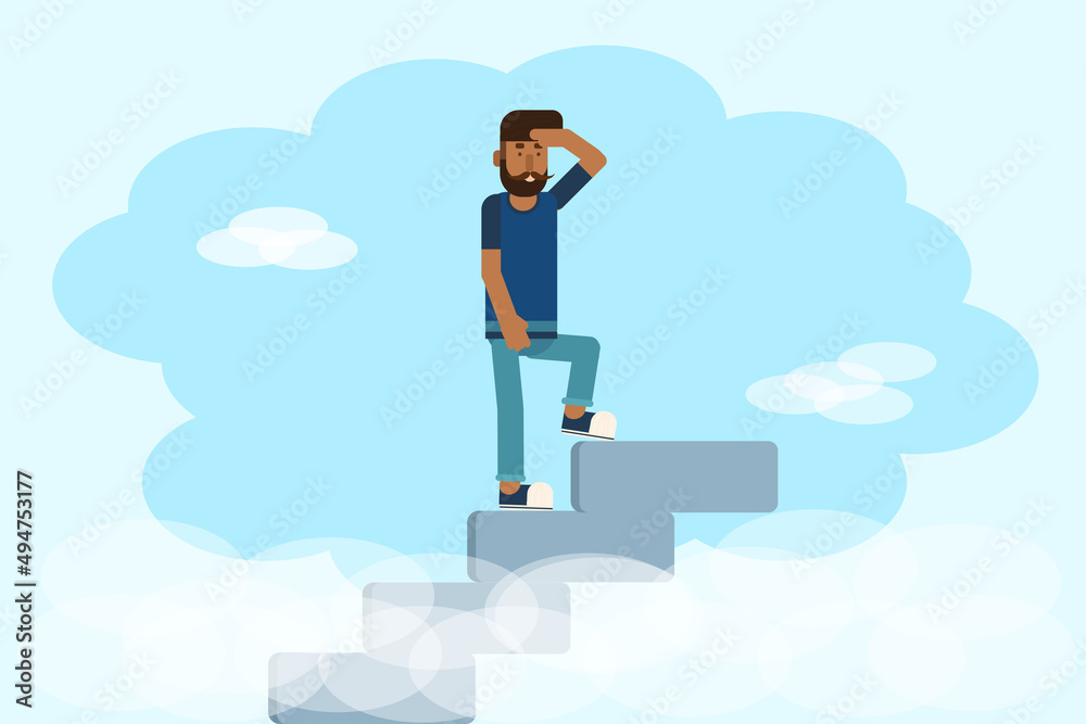 man on the stairs climbed into the sky reached the goal man on the stairs climbed into the sky reached the goal