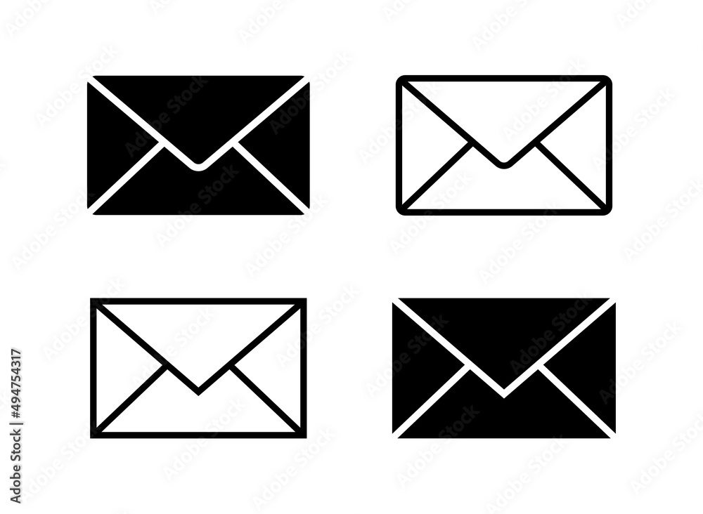 Email icon set. Mail symbols. Envelope icons isolated. Vector Stock