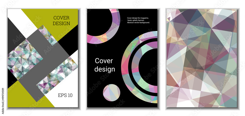 Cover design. Set of 3 covers. Imitation of crumpled paper. Unusual bright abstract background for magazine, book, splash, banner, vector. Imitation of crumpled paper Cover design. Set of 3 covers. Imitation of crumpled paper. Unusual bright abstract background for magazine, book, splash, banner, vector. Imitation of crumpled paper