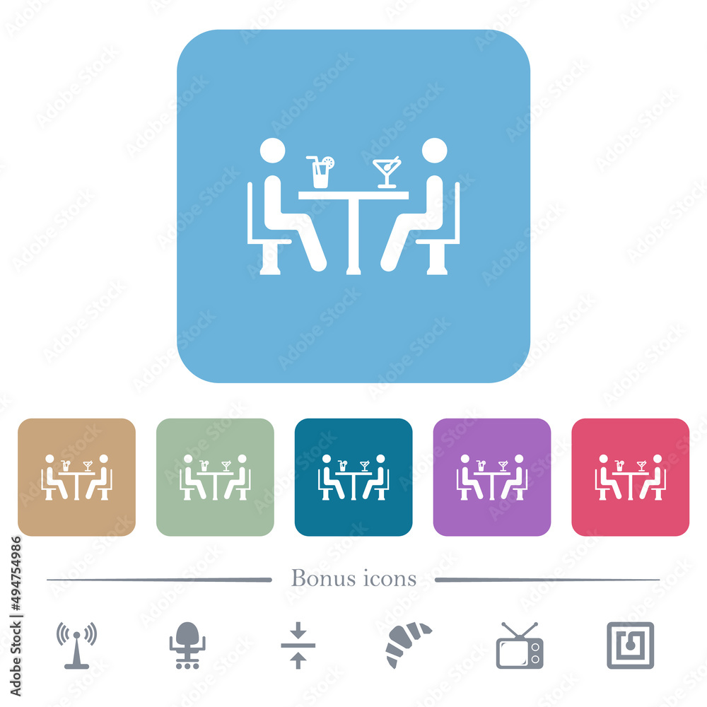 Cocktail bar flat icons on color rounded square backgrounds Cocktail bar flat icons on color rounded square backgrounds