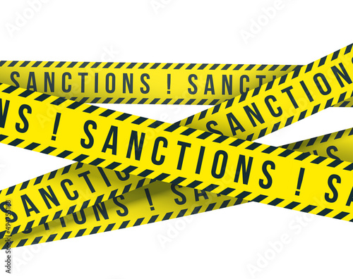 Yellow ribbons economic, financial and political sanctions imposed on white background. International sanctions embargo isolated on a white background warning crisis banner. Crossed Yellow ribbons ban