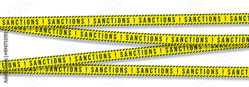 Yellow ribbons economic, financial and political sanctions imposed on white background. International sanctions embargo isolated on a white background warning crisis banner. Crossed Yellow ribbons ban