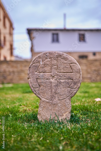 Sanguesa, Navarra Spain march 6 2022, ancient tomb in the medieval cemetery of Santa Maria photo