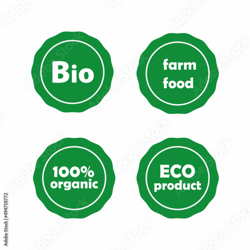 ECO natural food icons, labels. Organic tags. Natural product elements. Vector illustration
