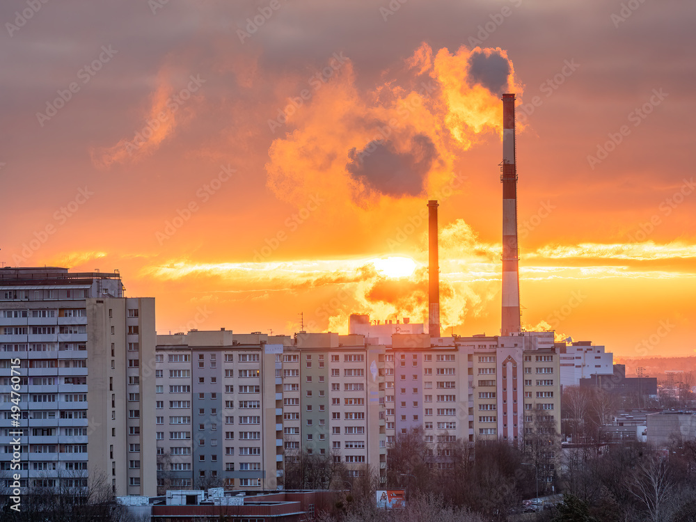Tychy Poland Industrial Building with a sunrise steam power plant Tychy Poland Industrial Building with a sunrise steam power plant