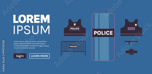 Police officer tactical gear and policeman concept design flat vector illustration.