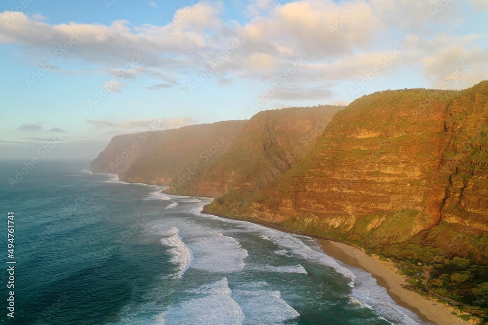 Sunset on the Nā Pali Coast, Kauai, Hawaii Mist