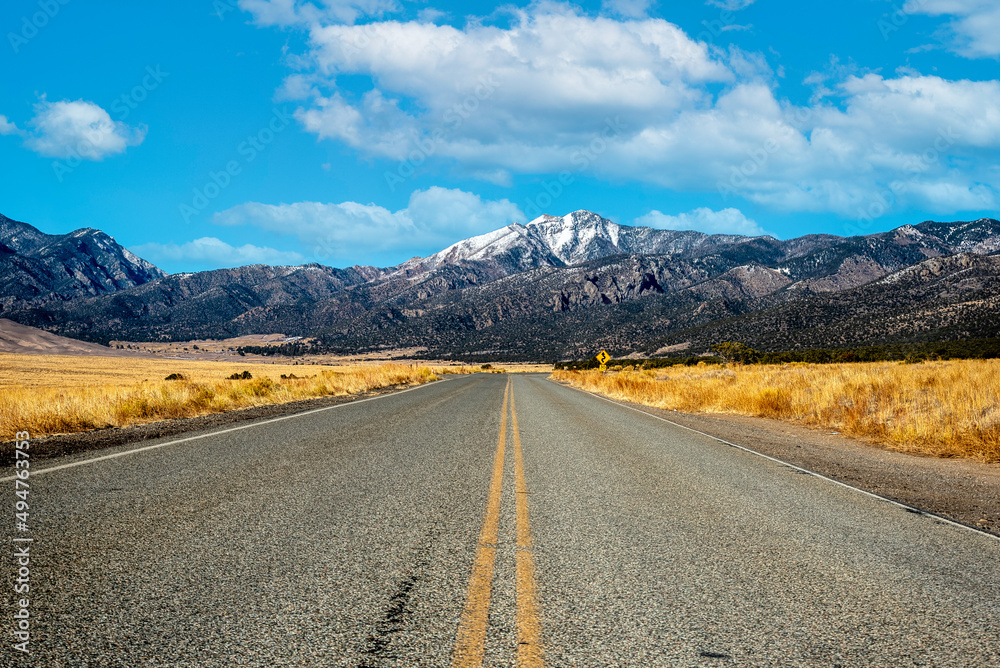 Scenic road view in Southern Colorado heading to Great Sand Dunes National Park Scenic road view in Southern Colorado heading to Great Sand Dunes National Park