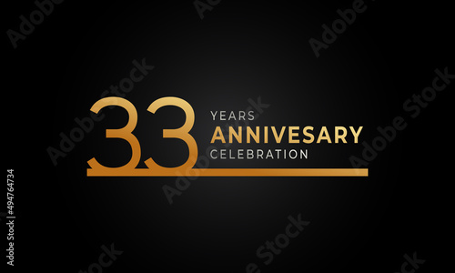 33 Year Anniversary Celebration Logotype with Single Line Golden and Silver Color for Celebration Event  Wedding  Greeting card  and Invitation Isolated on Black Background